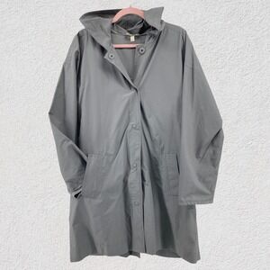 Eileen Fisher Jacket Womens L Gray Organic Cotton Rain Snap Front Lagenlook